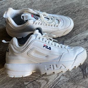 🤍👨🏻white chunky dad shoe sneakers by fila - disruptor premium 2 style